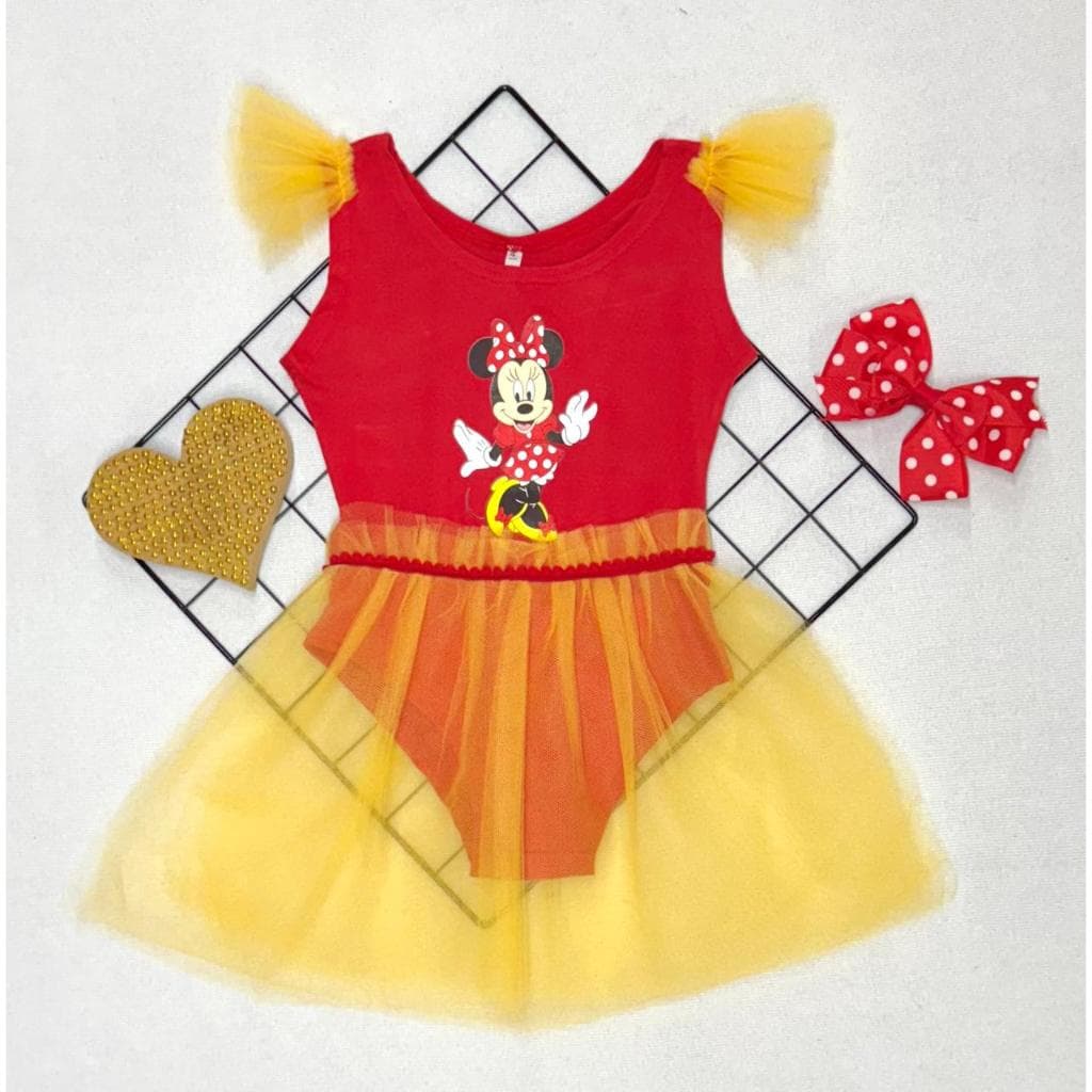Fantasia Infantil Minnie Carnaval Festa Criança Infanto Juvenil de 1 a 14 anos Menina Temático Body Saia