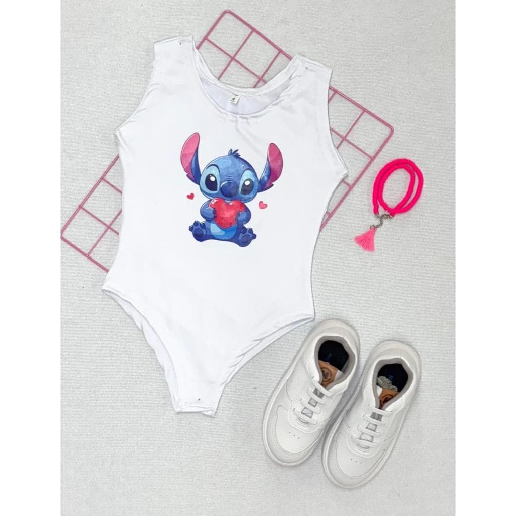 Body Infantil Stit Lilo Fantasia Carnaval Festa Criança Infanto Juvenil de 1 a 14 anos Menina Temático Piscina Praia