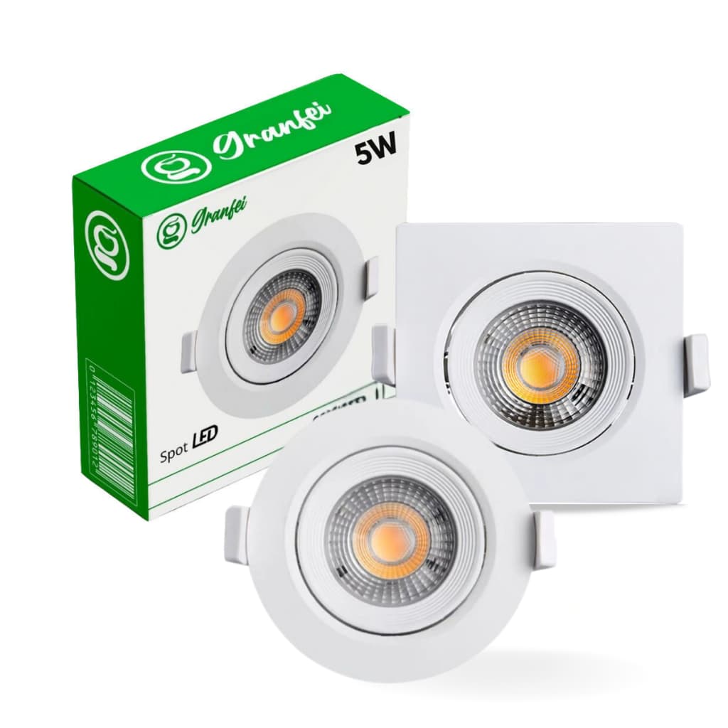 Kit 10 Spot Led 5w Embutir Quadrado Redondo Direcionável 6500K 3000K Iluminação Bivolt Decoração