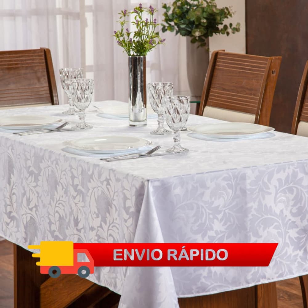 Toalha de Mesa Luxo Jacquard Branco 6 Lugares 2,00 x 1,35 cm