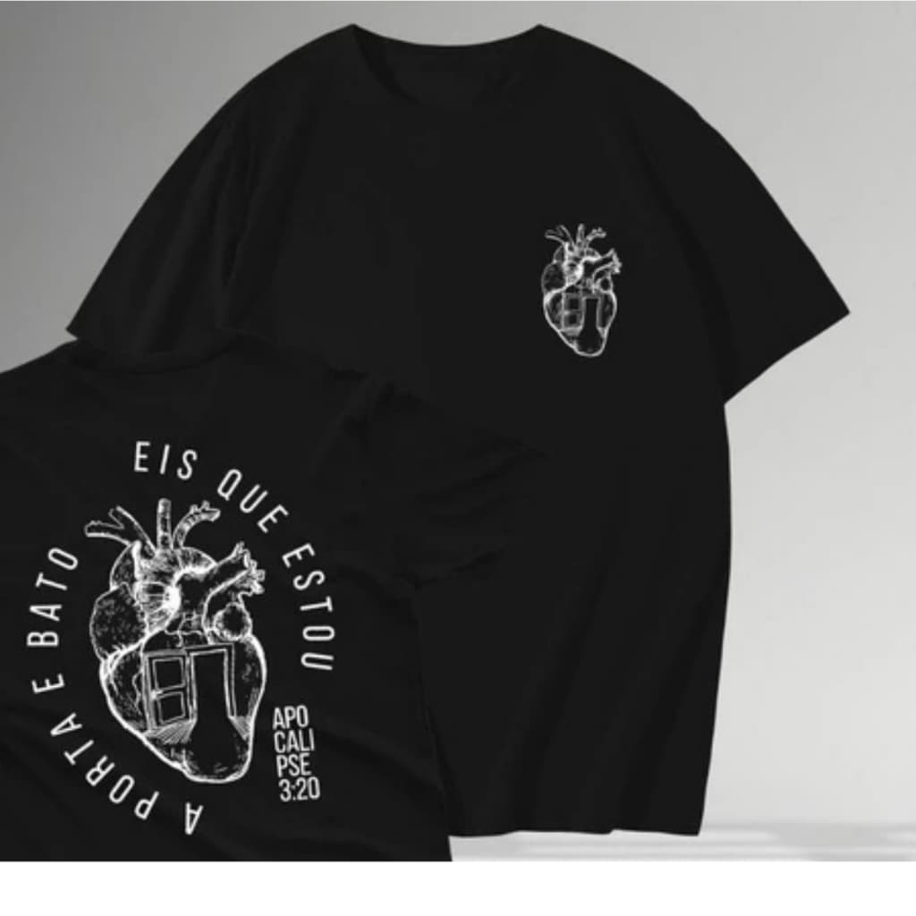 Camiseta Basica Evangelica 100% Algodão Estampado Eis que Estou a Porta e Bato
