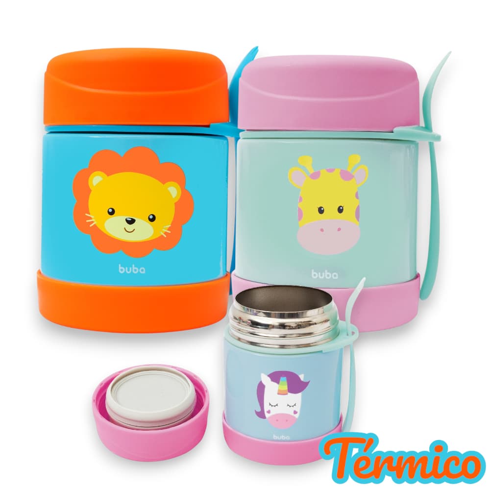 Pote Térmico de Metal com Talher Infantil Animal Fun - Buba