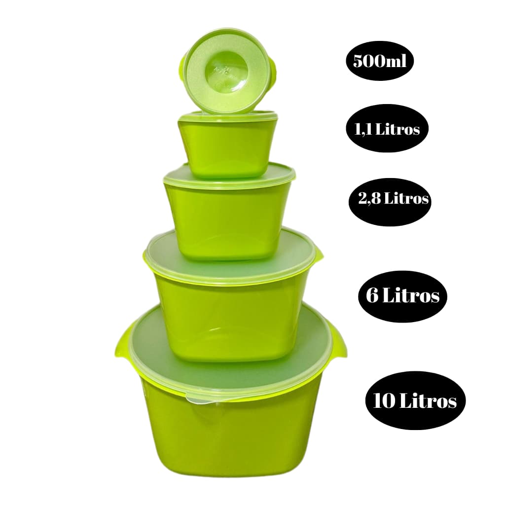 Kit Potes Plásticos 5 Peças Multiuso com Tampa Hermética - Armazenamento, Cozinha, Organizadores e Alimentos