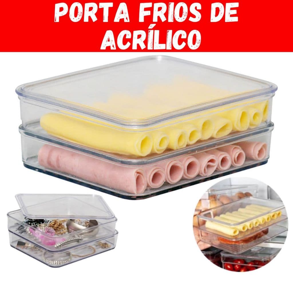 Porta Frios Presunto Queijo Acrílico Resistente Duplex Duplo Com Tampa Hermético Empilhável