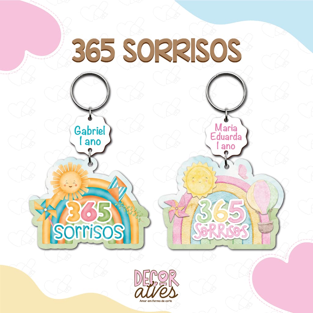 365 Sorrisos  - Chaveiro Personalizado MDF brilhoso Lembrancinha infantil