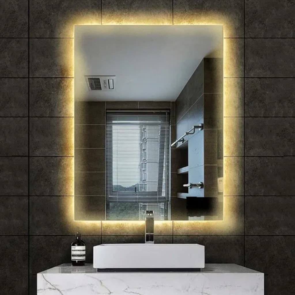 Espelho Retangular Gigante Com LED Amarelo ou Branco Decoração Moderna + Fonte 12v brinde