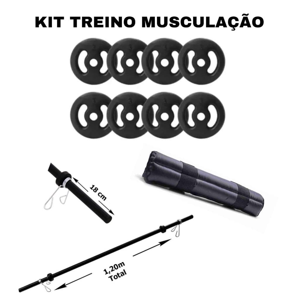 Kit  Pump - Barra + Presilhas + Protetor de Barra + Kit Anilhas