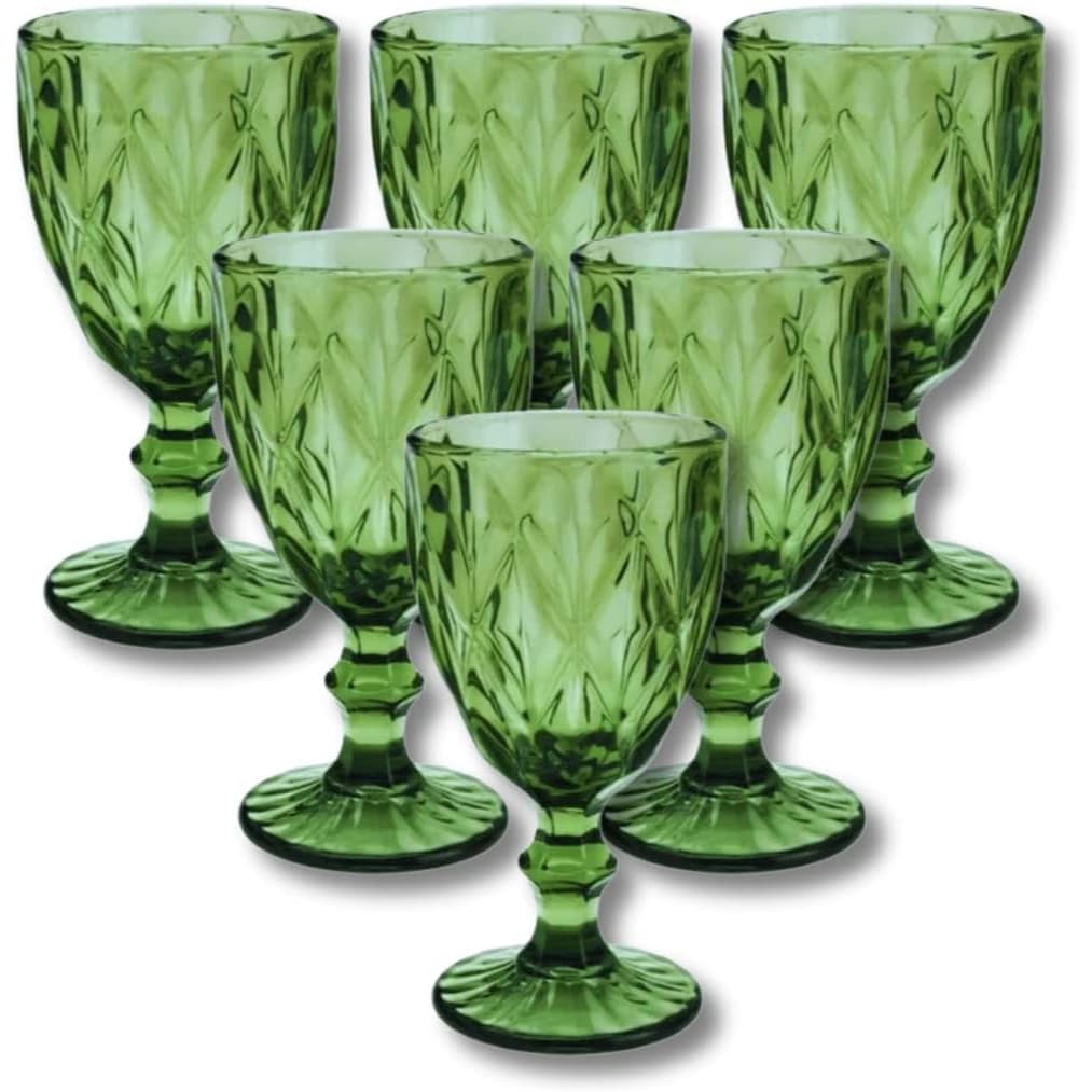 Conjunto 06 Taças Diamond 330ml Vidro Verde - Flashgoods/Click