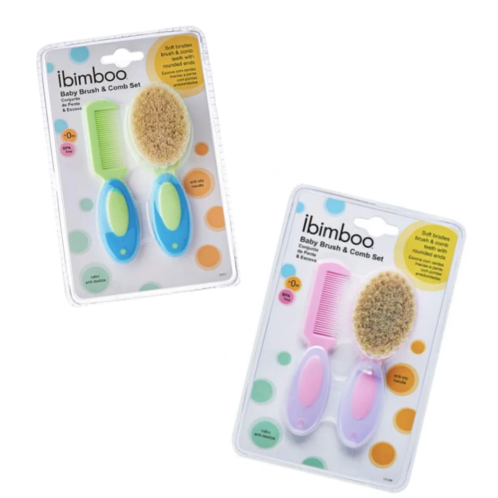 Kit Escova e Pente de Cabelo Bebê Ibimboo - Cerdas Naturais Verde