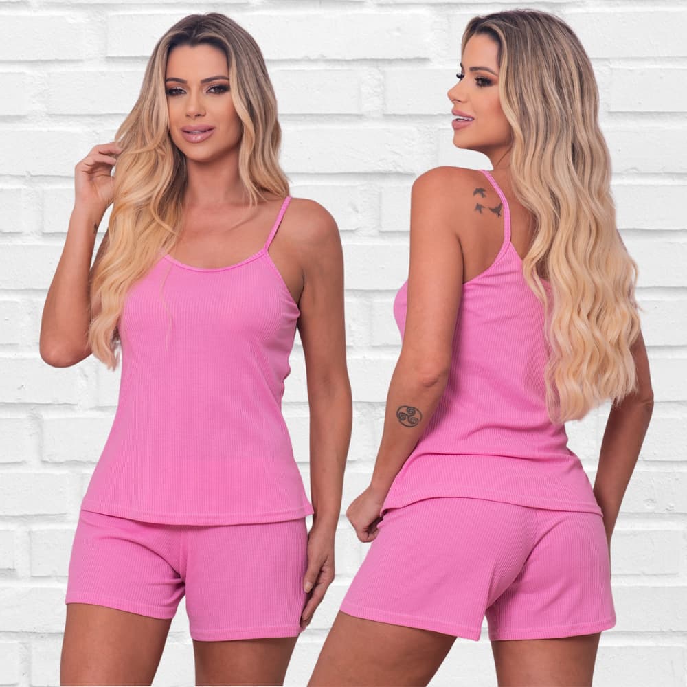 Baby Doll Liso Malha Canelada Pijama Feminino Short Doll