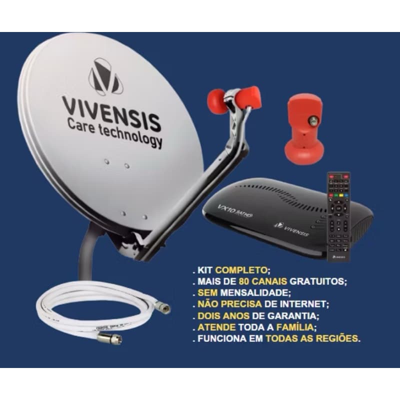 Kit Parabólica Ku Completo Vivensis para TV Digital