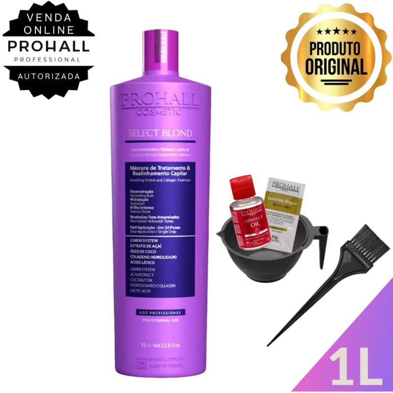 Progressiva Para Loiros Select Blond (Hidratante) - PROHALL - 1000 ml (1 litro) + 4 Brindes