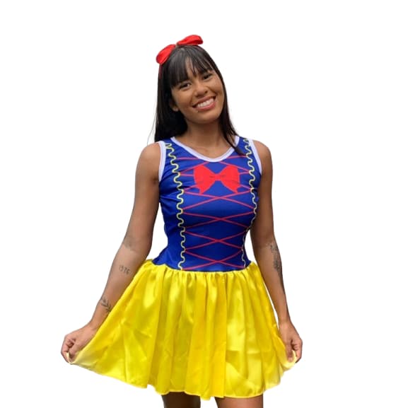 Vestido fantasia branca de neve carnaval fresquinho adulto e infantil cores vivas envio rápido