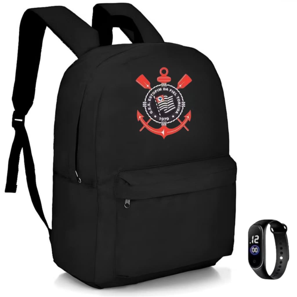 Mochila Unissex Grande em Nylon com Alças Reforçada + Relogio de Brinde