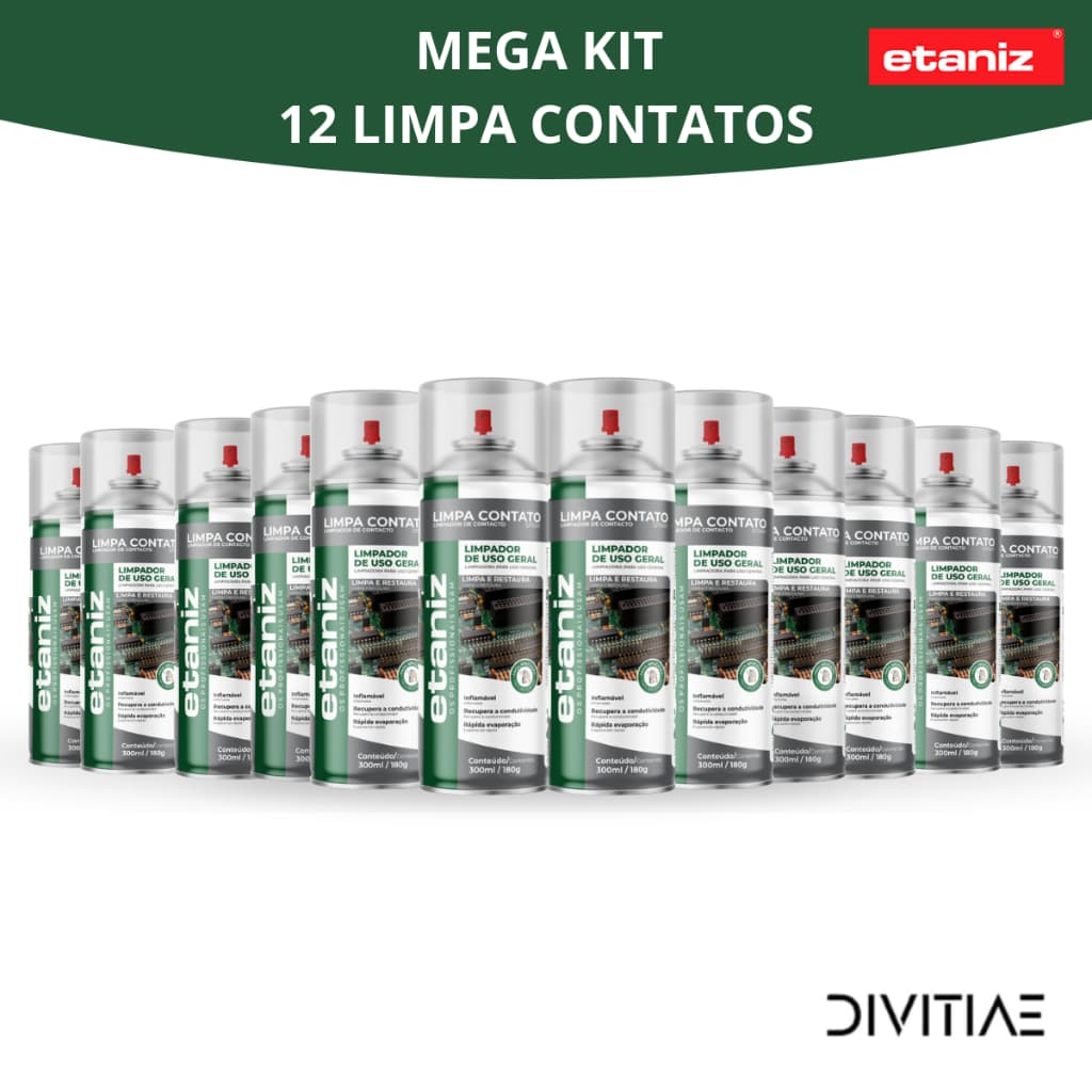 KIT 12 Limpa Contatos Eletrônico Spray Aerossol Etaniz 300ml
