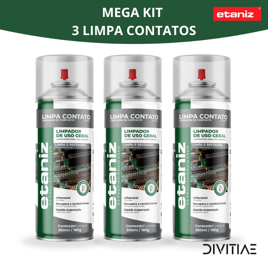 KIT 3 Limpa Contatos Eletrônico Spray Aerossol Etaniz 300ml
