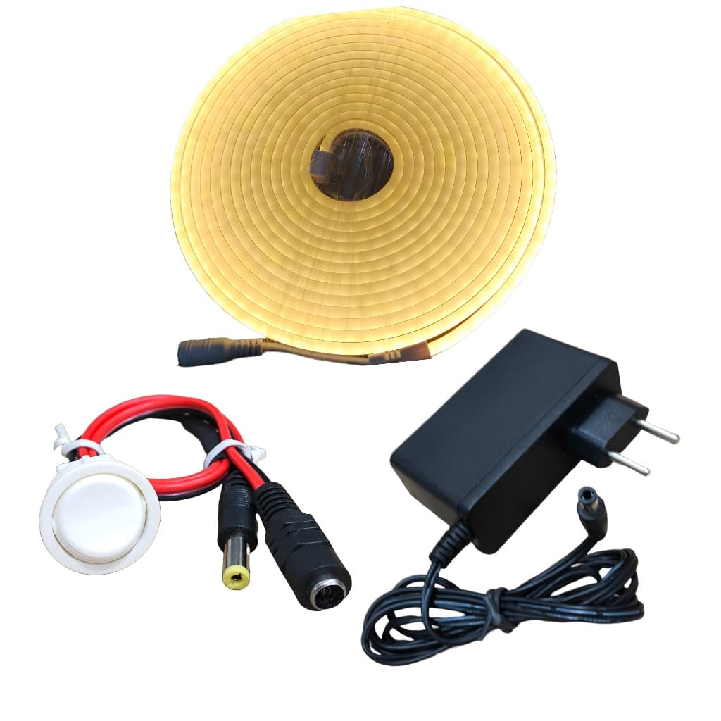 Kit Fita NEON Led 5m + Interruptor Bolinha p/ Móveis + Fonte