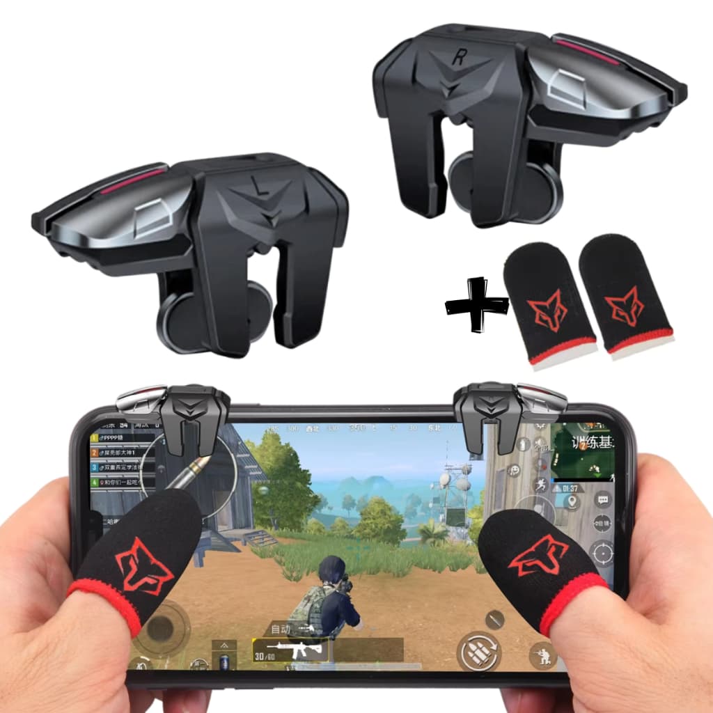 Kit Gatilho L1/L2 R1/R2 Celular + Luva Dedo Sarafox F6 Gamer Free Fire Pubg Cod
