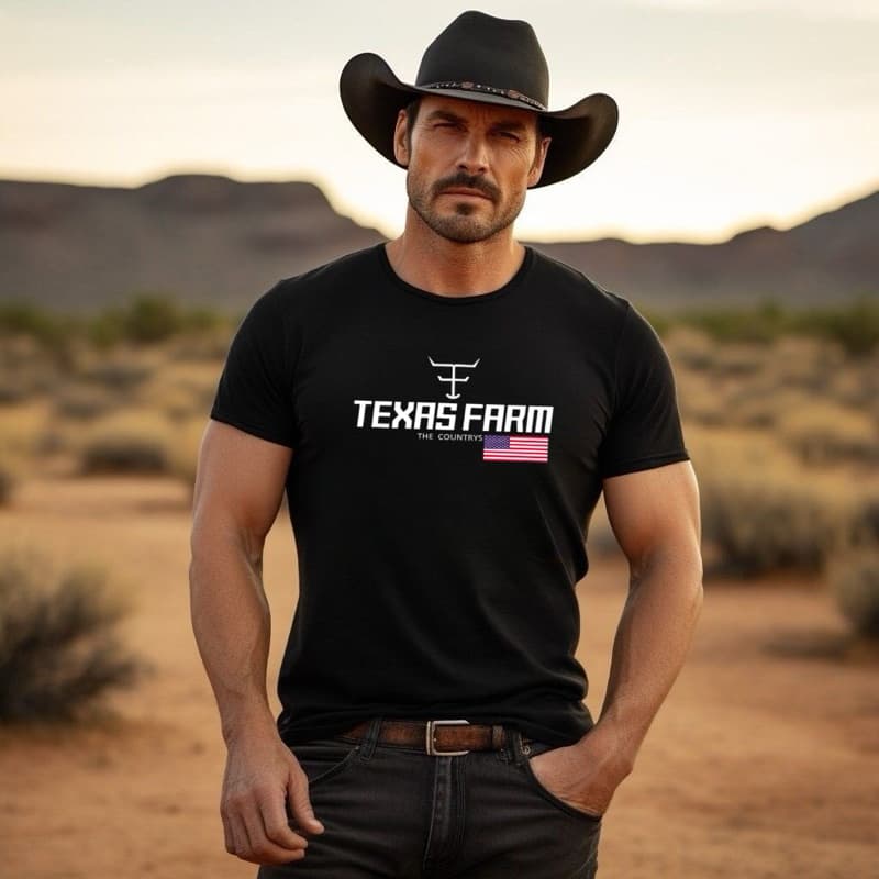 Camisa Texas Farm Country Rodeio Masculino Algodão Premium Estilo Western Cowboy Estados Unidos