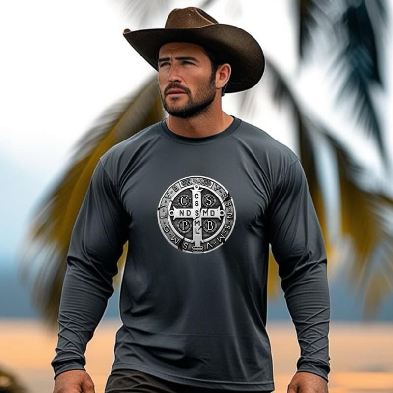 Camisa UV Proteção Térmica São Bento Católica Manga Longa Pesca Natação Masculina Esportiva Casual