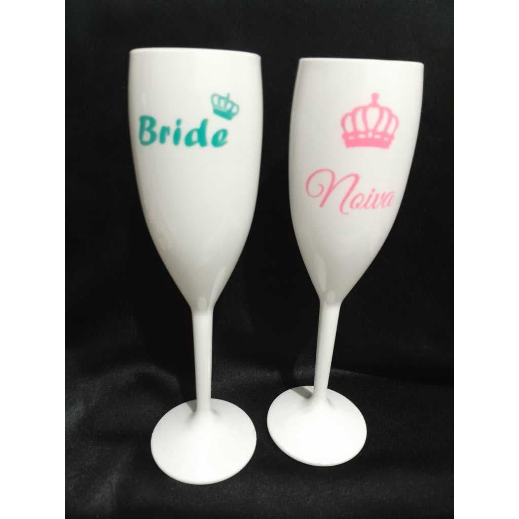 Taça acrílica branca Noiva casamentos, eventos, festas, despedida de solteira