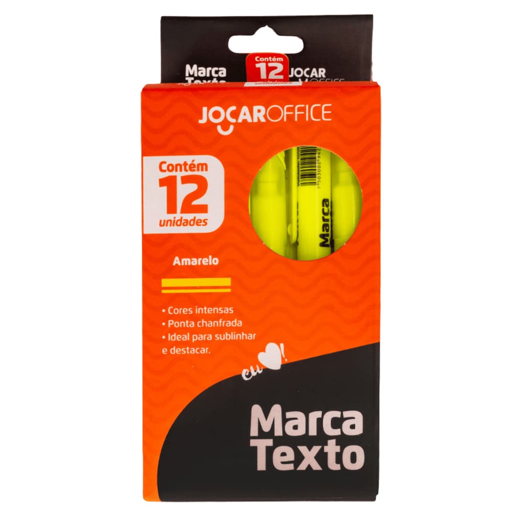 Caneta Marca Texto Amarelo Neon Caixa com 12 Unidades Grifa Texto Jocar Office Material Escolar