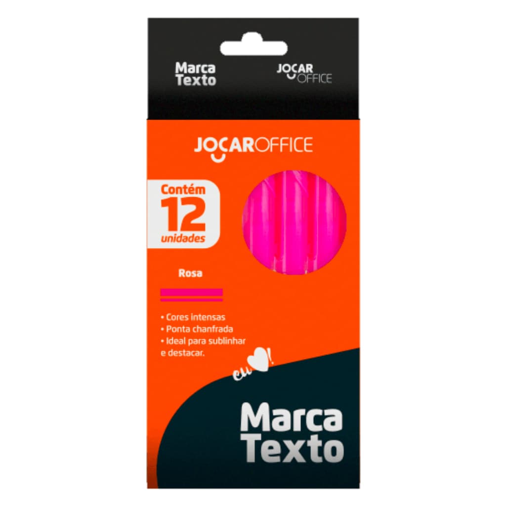 Caneta Marca Texto Rosa Neon Caixa com 12 Unidades Grifa Texto Jocar Office Material Escolar