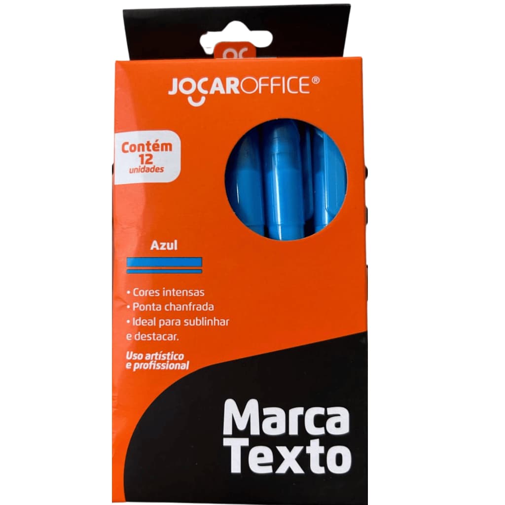 Caneta Marca Texto Azul Neon Caixa com 12 Unidades Grifa Texto Jocar Office Material Escolar
