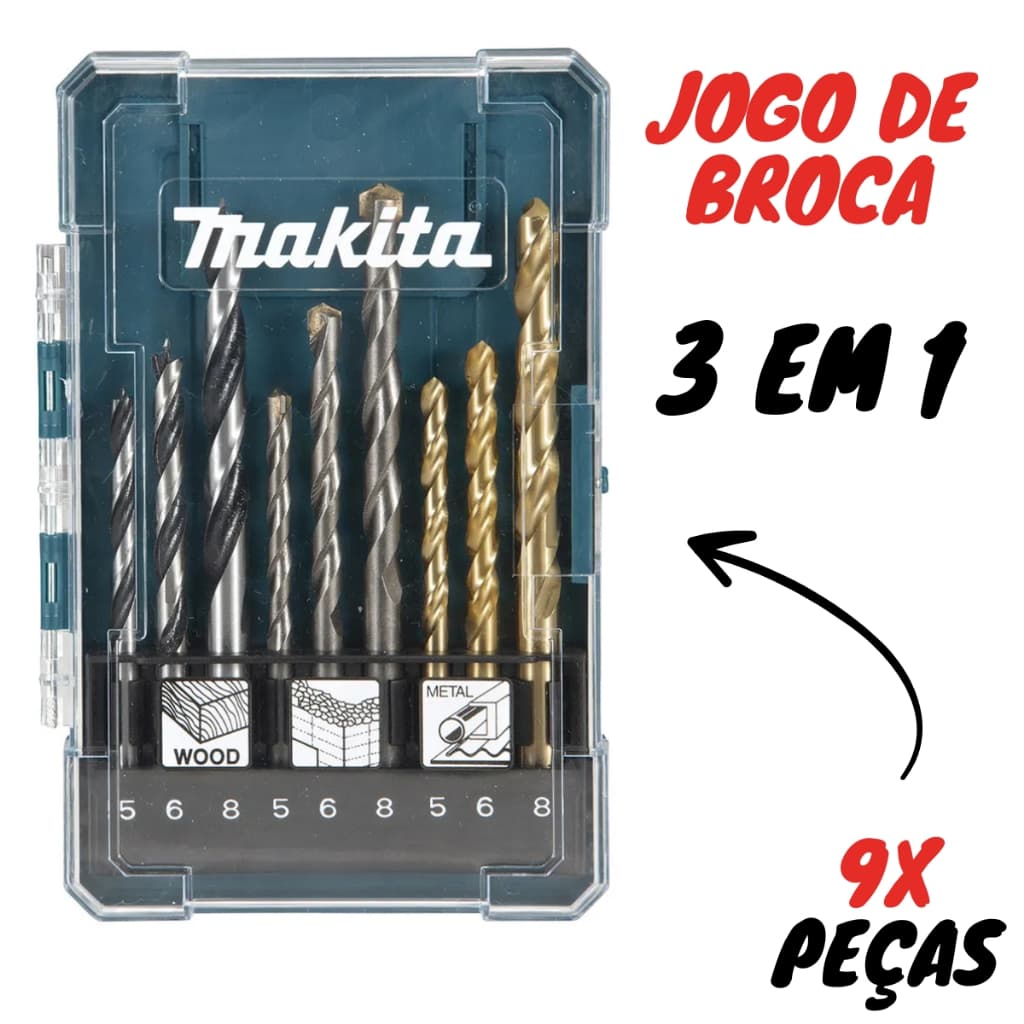 Jogo de Broca 9 Peças (5/6/8mm) Madeira / Metal / Concreto D-71962 - Makita