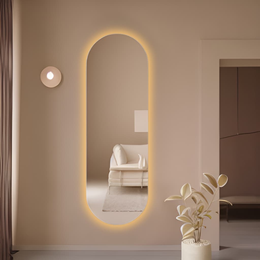 Espelho Oval Gigante Corpo Com Led Branco Amarelo Bivolt + Fonte Inclusa Promoção