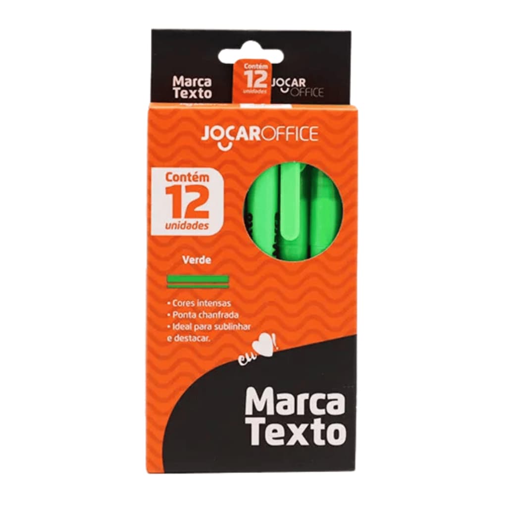 Caneta Marca Texto Verde Neon Caixa com 12 Unidades Grifa Texto Jocar Office Material Escolar