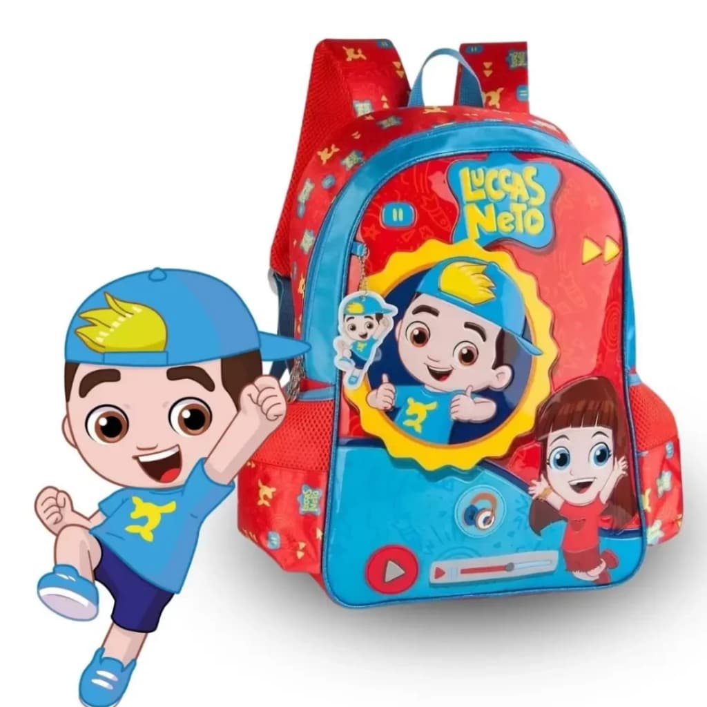 Mochila De Costas Luccas Neto Com Som E Botão Clio Tamanho M e Tamanho P - Creche e Escola - Infantil