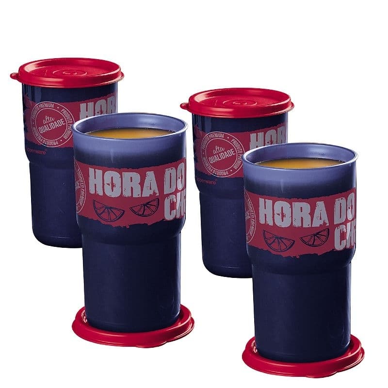 TUPPERWARE COPO COM TAMPA HERMÉTICA HORA DO CHURRASCO AZUL TAMPA VERMELHA