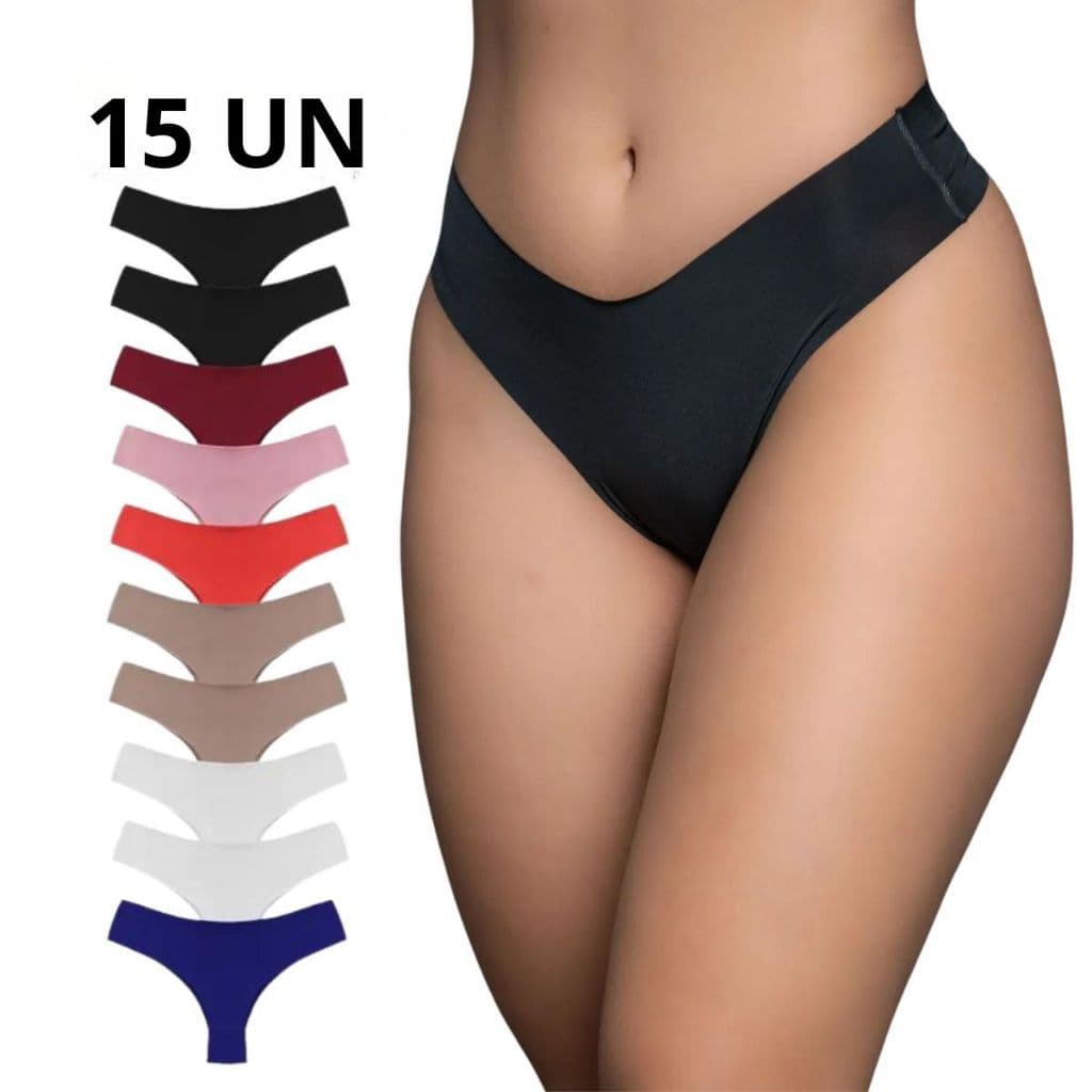15 Calcinhas Sem Costura Tanga Forro 100% Algodão Calcinha Corte a Laser Não Marca Lisa  Poliamida