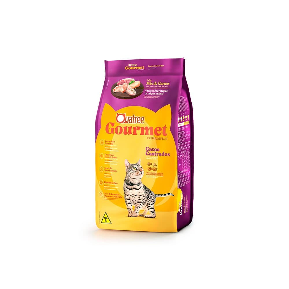 Ração Quatree Gourmet Gatos Castrados Mix de Carnes