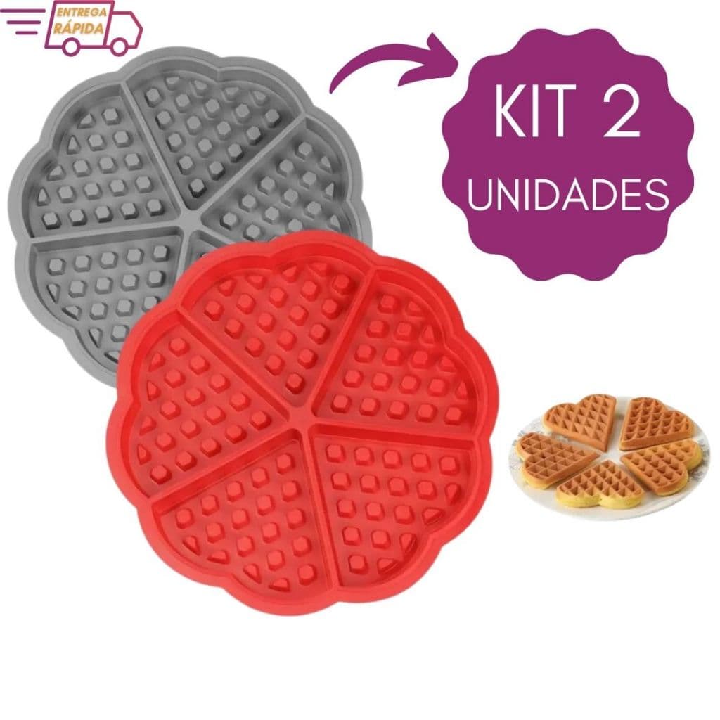 Kit 2 Formas Waffle de Silicone Coração Clink 17,5cm Antiaderente