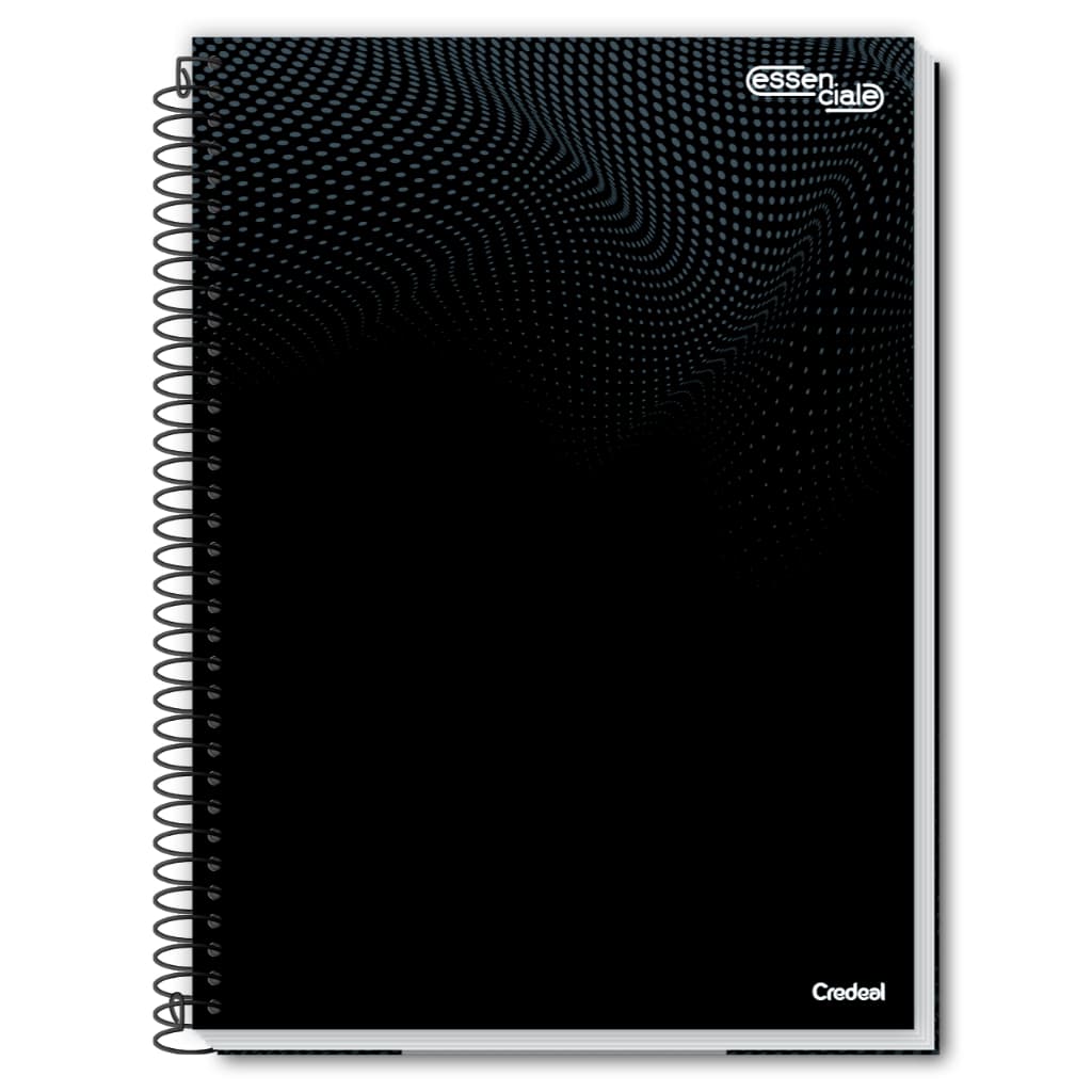 Caderno Universitário Essenciale Preto 1/10/12/16/20 matérias - 1/4 Credeal