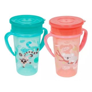 Copo Treinamento 360 Alça Animais Buba 300ml Lêmure Coala Cor Rosa e Verde