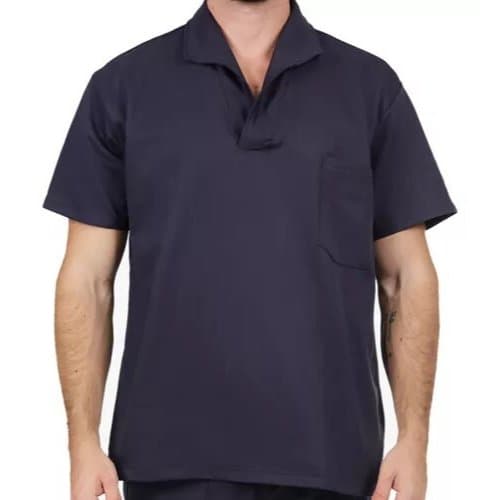 Camisa Brim Manga Curta Azul Uniforme de Trabalho