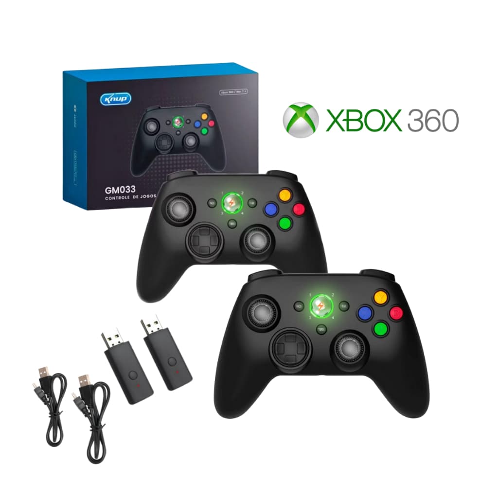 Kit 2 Dois ou 1 Controle para Xbox 360 e PC Gamer Console Joystick sem fio com bateria recarregável