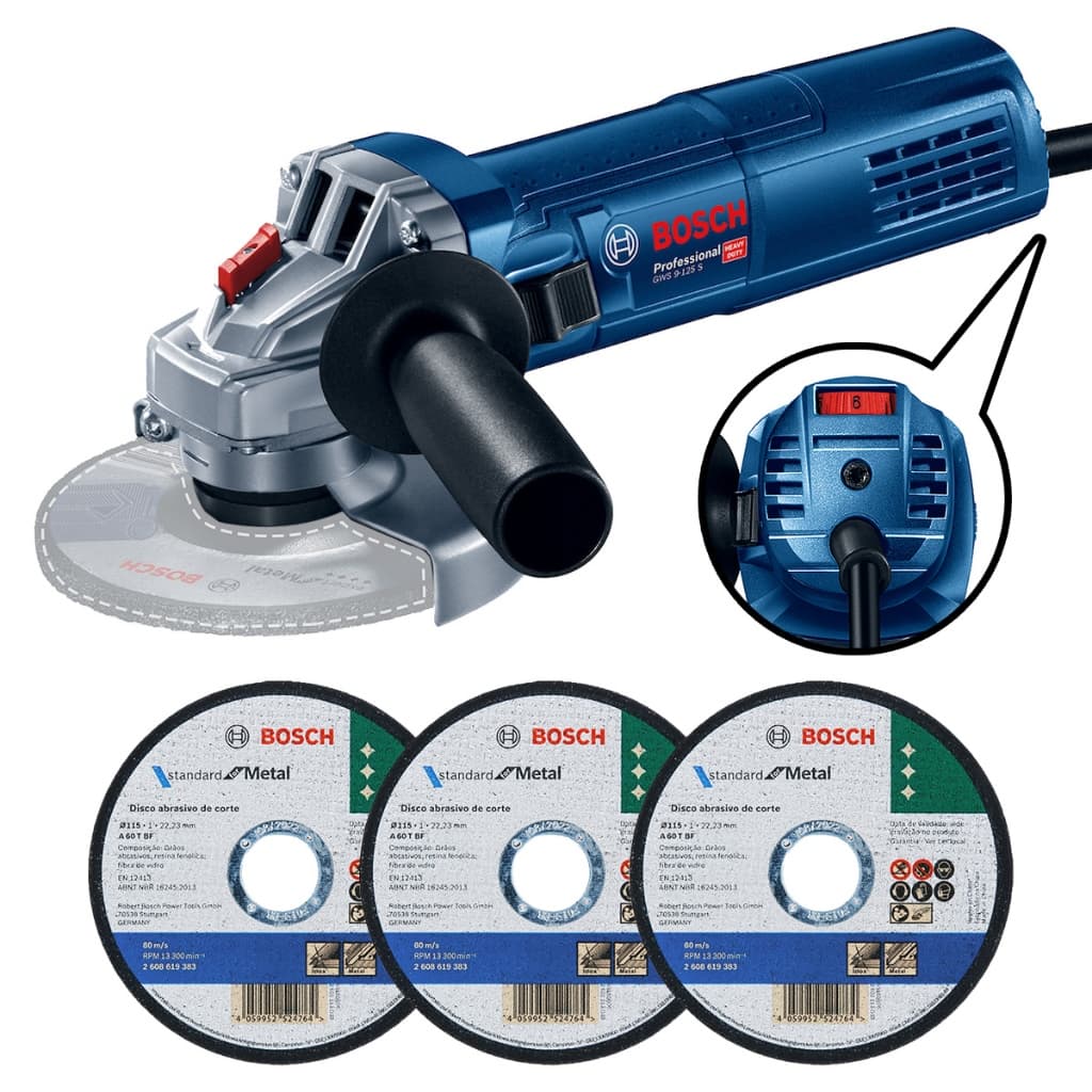 Esmerilhadeira GWS 9-125 S Controle de Velocidade com Discos