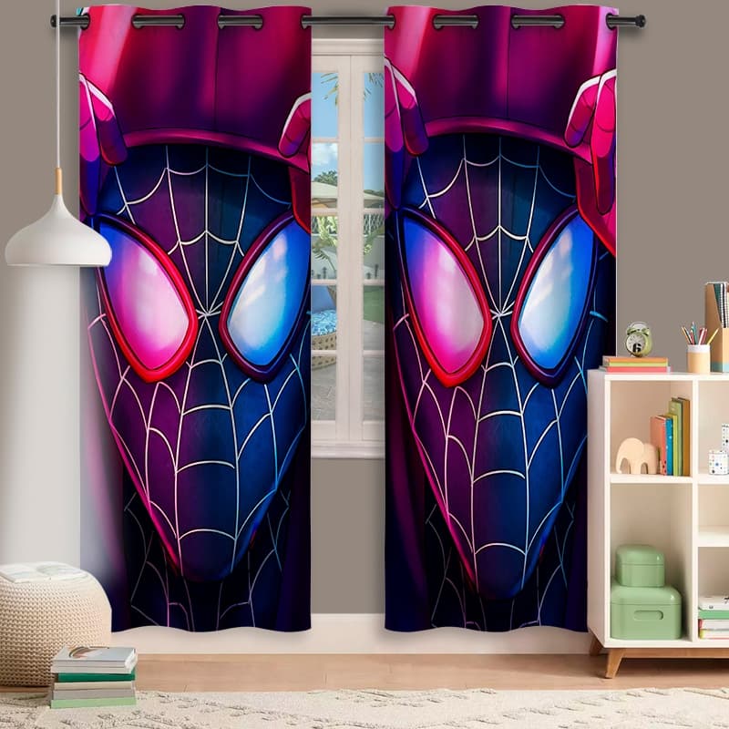 Cortina Oxford 3.00x2.20 avulsa ou Cortina e 3 Almofadas Homem Aranha Decoração Para Quarto Infantil