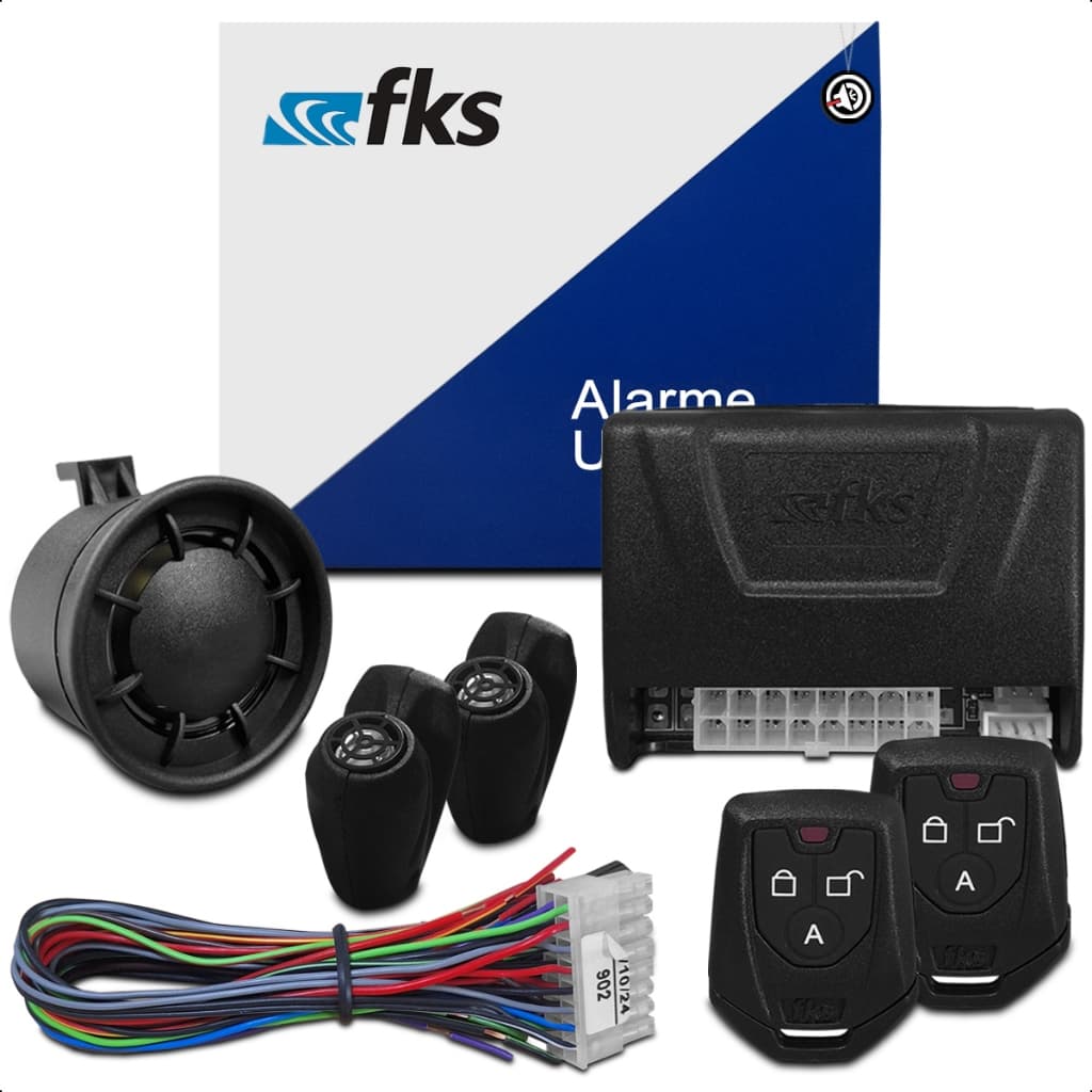 alarme automotivo universal para carros fks desliga radio sobe e desce vidros + 2 controles e sirene