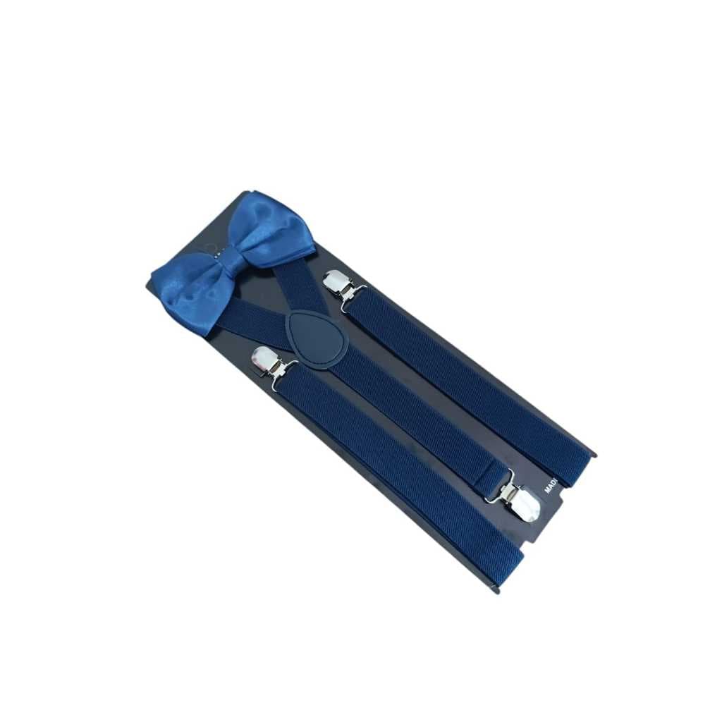 suspensórios para casamento conjunto ajustável de gravata borboleta Azul Marinho