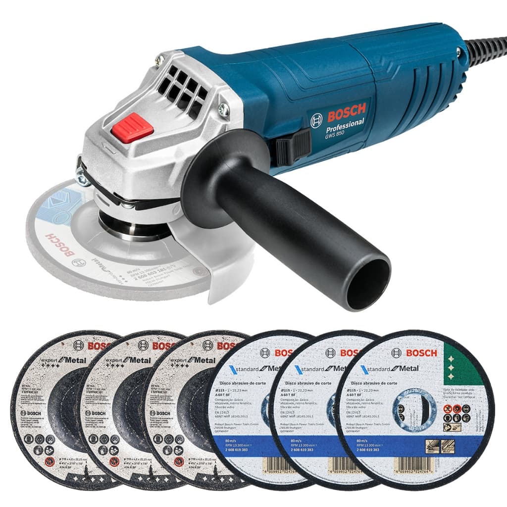 Esmerilhadeira GWS 850 Bosch com 6 Discos 850W 4.1/2''