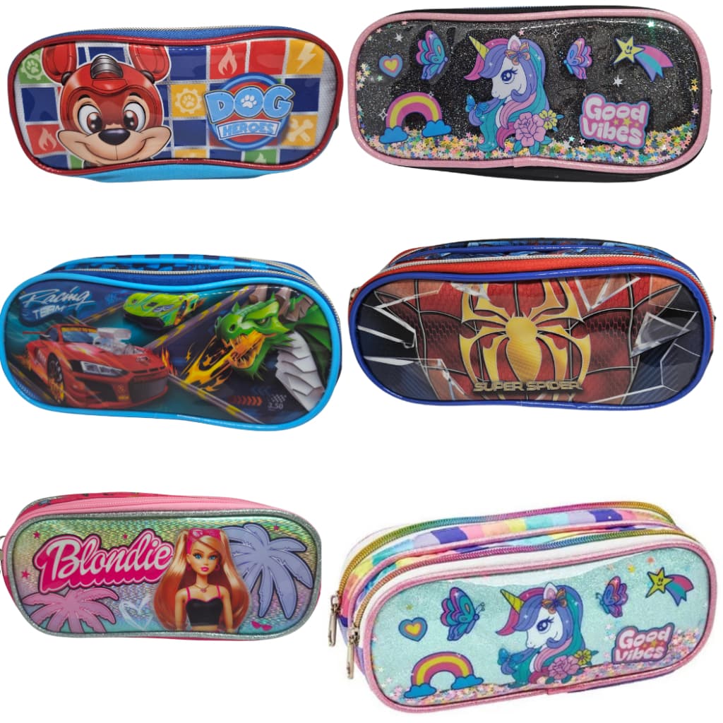 Estojo Duplo Escolar Infantil Variedades Personagens