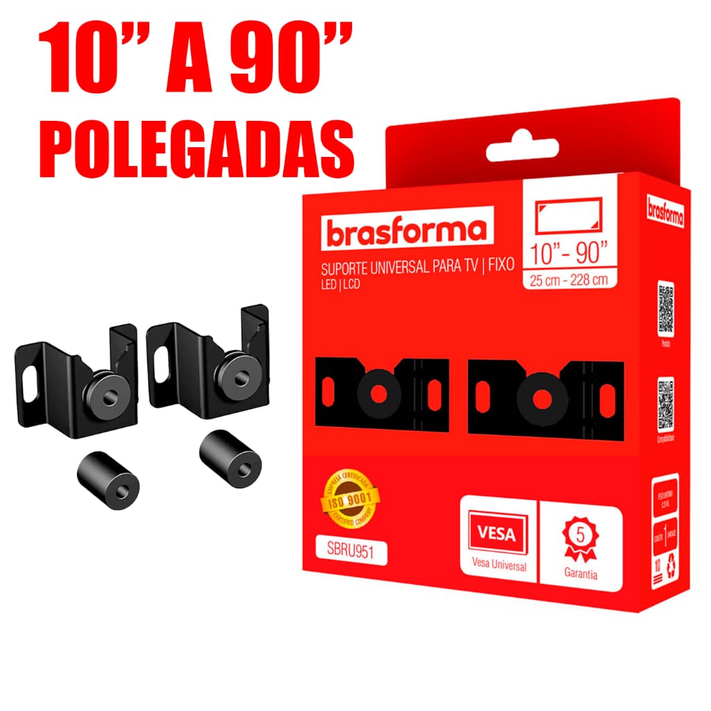Suporte para TV Universal LED LCD 4K 10" até 90’’ Polegadas para Parede ou Painel Brasforma