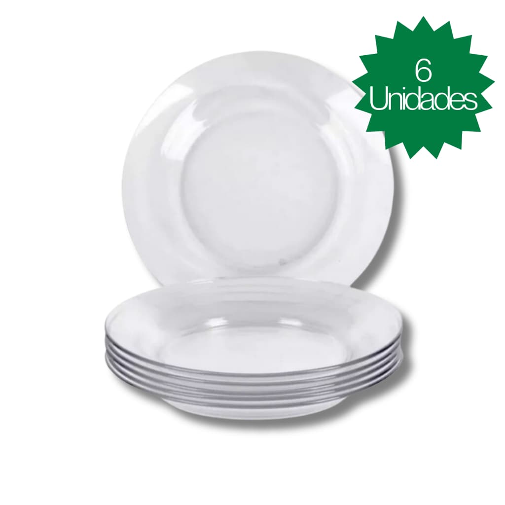 Jogo 12 Prato Fundo Vidro Transparente Cozinha Resistente