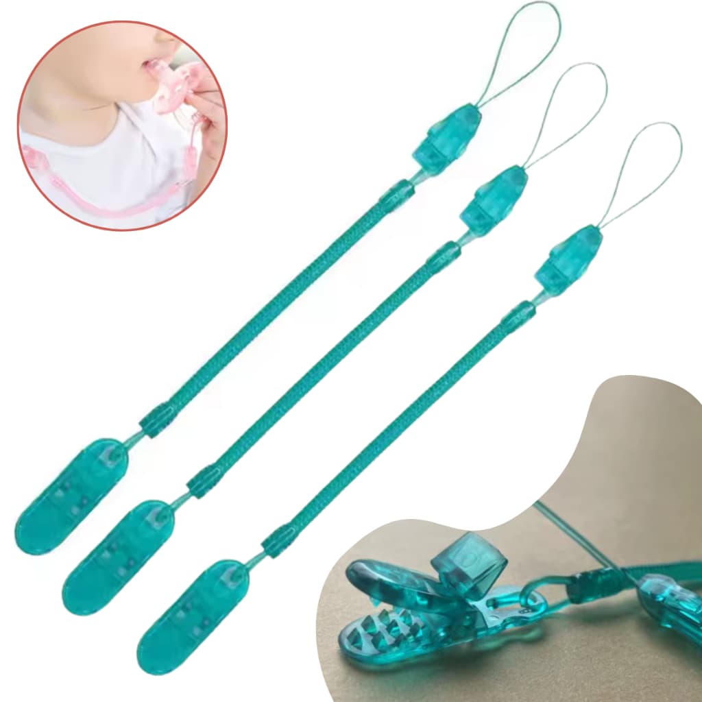 Kit 3 Prendedor De Chupeta Bebê Modelo Universal Mola Estica Infantil Amarrar Bico Bubu Peta Pepeu