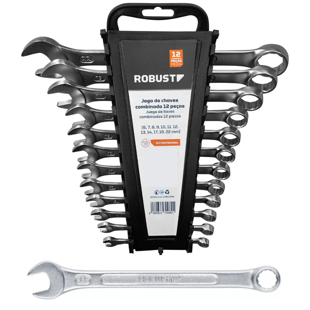 Jogo Chaves Combinadas Kit 12 Peças Profissional Casa Robust Fixo Estrela Aço 6 a 22mm